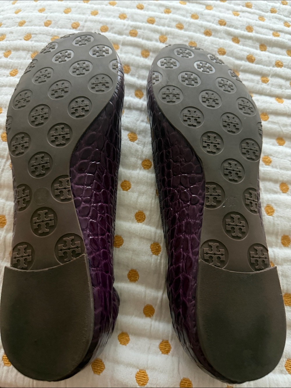 Tory Burch Plum Leather Logo Ballet Flats - Picture 2 of 2
